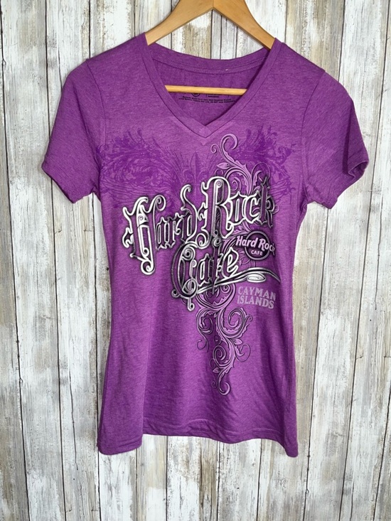 Hard Rock Cafe Tops - Hard Rock Cafe Cayman Islands Graphic Tee Purple Fitted V Neck Small